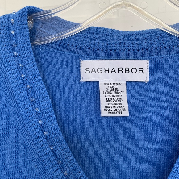 Cornflower Blue Sag Harbor, XL short sleeve sweater with decorative neckline - Picture 2 of 6